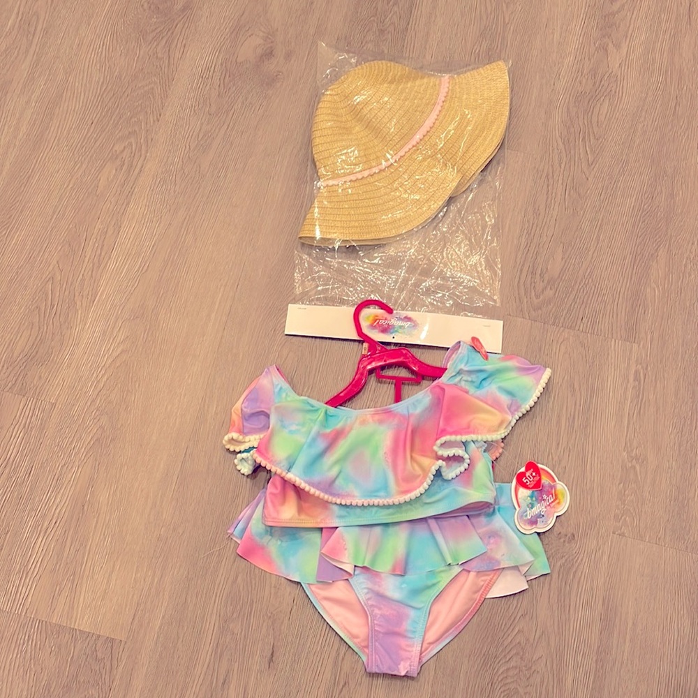 🆕 NWT girls 3 piece swim suit tie dye size 10